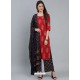 Tomato Red Designer Readymade Kurti Palazzo With Dupatta