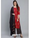 Tomato Red Designer Readymade Kurti Palazzo With Dupatta