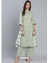 Olive Green Designer Readymade Kurti Palazzo With Dupatta