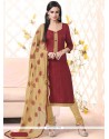 Haute Lace Work Bhagalpuri Silk Maroon Churidar Designer Suit