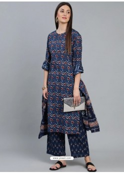 Dark Blue Designer Readymade Kurti Palazzo With Dupatta