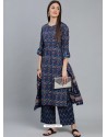 Dark Blue Designer Readymade Kurti Palazzo With Dupatta