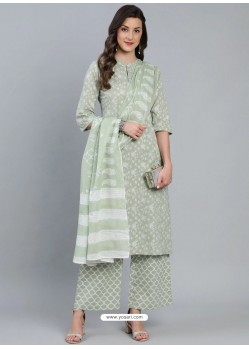 Pista Green Designer Readymade Kurti Palazzo With Dupatta