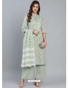 Pista Green Designer Readymade Kurti Palazzo With Dupatta