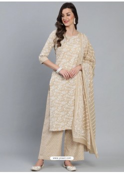 Light Beige Designer Readymade Kurti Palazzo With Dupatta