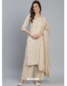 Light Beige Designer Readymade Kurti Palazzo With Dupatta