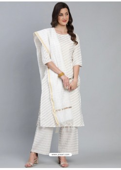 White Designer Readymade Kurti Palazzo With Dupatta