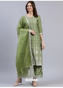 Mehendi Designer Readymade Kurti Palazzo With Dupatta