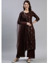 Coffee Designer Readymade Kurti Palazzo With Dupatta