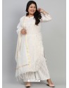 Off White Designer Readymade Plus Size Kurti Palazzo With Dupatta