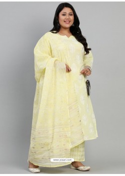 Light Yellow Designer Readymade Plus Size Kurti Palazzo With Dupatta