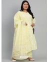 Light Yellow Designer Readymade Plus Size Kurti Palazzo With Dupatta