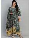 Dark Blue Designer Readymade Plus Size Kurti Palazzo With Dupatta