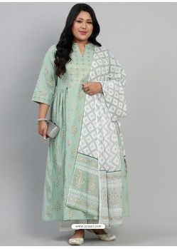 Sea Green Designer Readymade Plus Size Kurti Palazzo With Dupatta