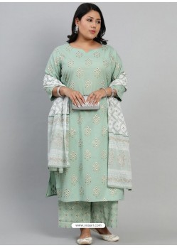 Sea Green Designer Readymade Plus Size Kurti Palazzo With Dupatta