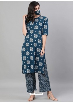 Teal Blue Designer Readymade Kurti With Palazzo