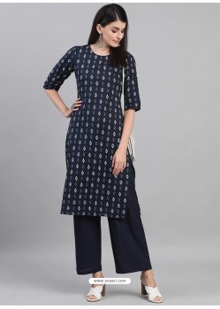 Navy Blue Designer Readymade Kurti With Palazzo