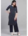 Navy Blue Designer Readymade Kurti With Palazzo