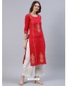 Red Designer Readymade Kurti With Palazzo