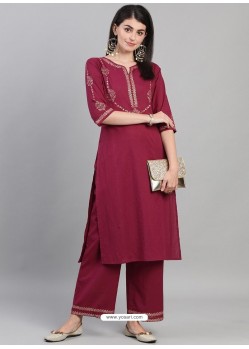 Wine Designer Readymade Kurti With Palazzo