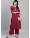 Wine Designer Readymade Kurti With Palazzo