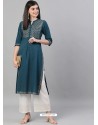 Teal Blue Designer Readymade Kurti With Palazzo