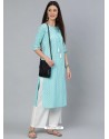 Sky Blue Designer Readymade Kurti With Palazzo