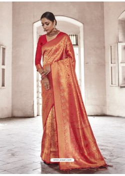 Red Designer Classic Wear Handloom Weaving Sari