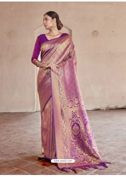 Purple Designer Classic Wear Handloom Weaving Sari