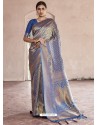 Blue Designer Classic Wear Handloom Weaving Sari