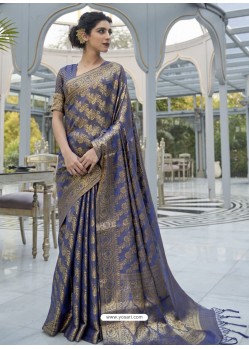 Dark Blue Designer Classic Wear Handloom Weaving Sari