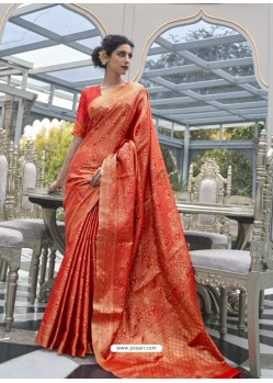 Red Designer Classic Wear Handloom Weaving Sari