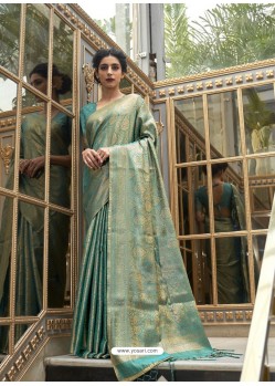 Teal Designer Classic Wear Handloom Weaving Sari