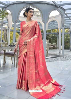 Fuchsia Designer Classic Wear Handloom Weaving Sari