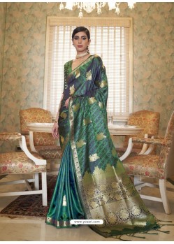 Teal Designer Classic Wear Pure Satin Weaving Sari