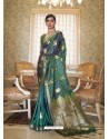 Teal Designer Classic Wear Pure Satin Weaving Sari