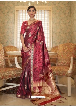 Maroon Designer Classic Wear Pure Satin Weaving Sari