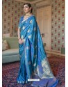 Blue Designer Classic Wear Pure Satin Weaving Sari