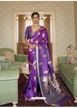 Violet Designer Classic Wear Pure Satin Weaving Sari