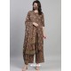 Coffee Designer Readymade Kurti Palazzo With Dupatta