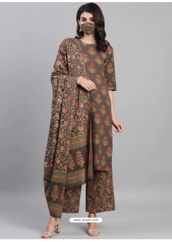 Coffee Designer Readymade Kurti Palazzo With Dupatta