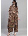 Coffee Designer Readymade Kurti Palazzo With Dupatta