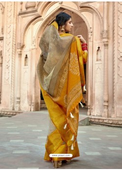 Yellow Designer Classic Wear Cotton Silk Sari