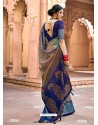 Dark Blue Designer Classic Wear Cotton Silk Sari