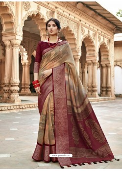 Maroon Designer Classic Wear Cotton Silk Sari