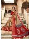 Red Designer Classic Wear Cotton Silk Sari