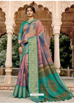 Multi Colour Designer Classic Wear Cotton Silk Sari