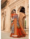 Orange Designer Classic Wear Cotton Silk Sari