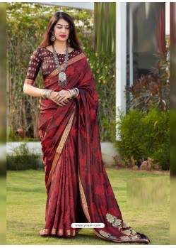 Maroon Designer Classic Wear Banarasi Satin Silk Sari