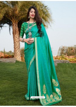 Aqua Mint Designer Classic Wear Banarasi Satin Silk Sari
